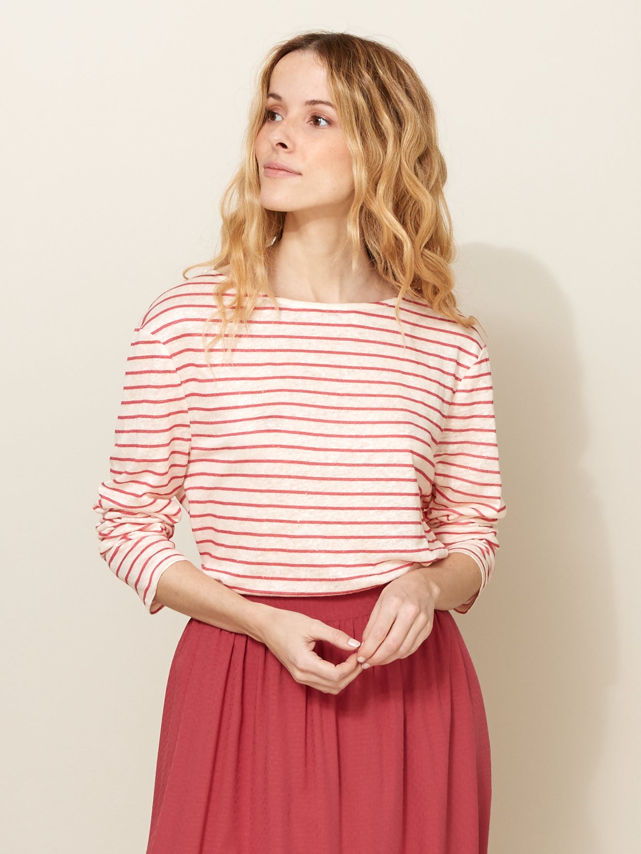 Linnen damesshirt met marinestrepen
