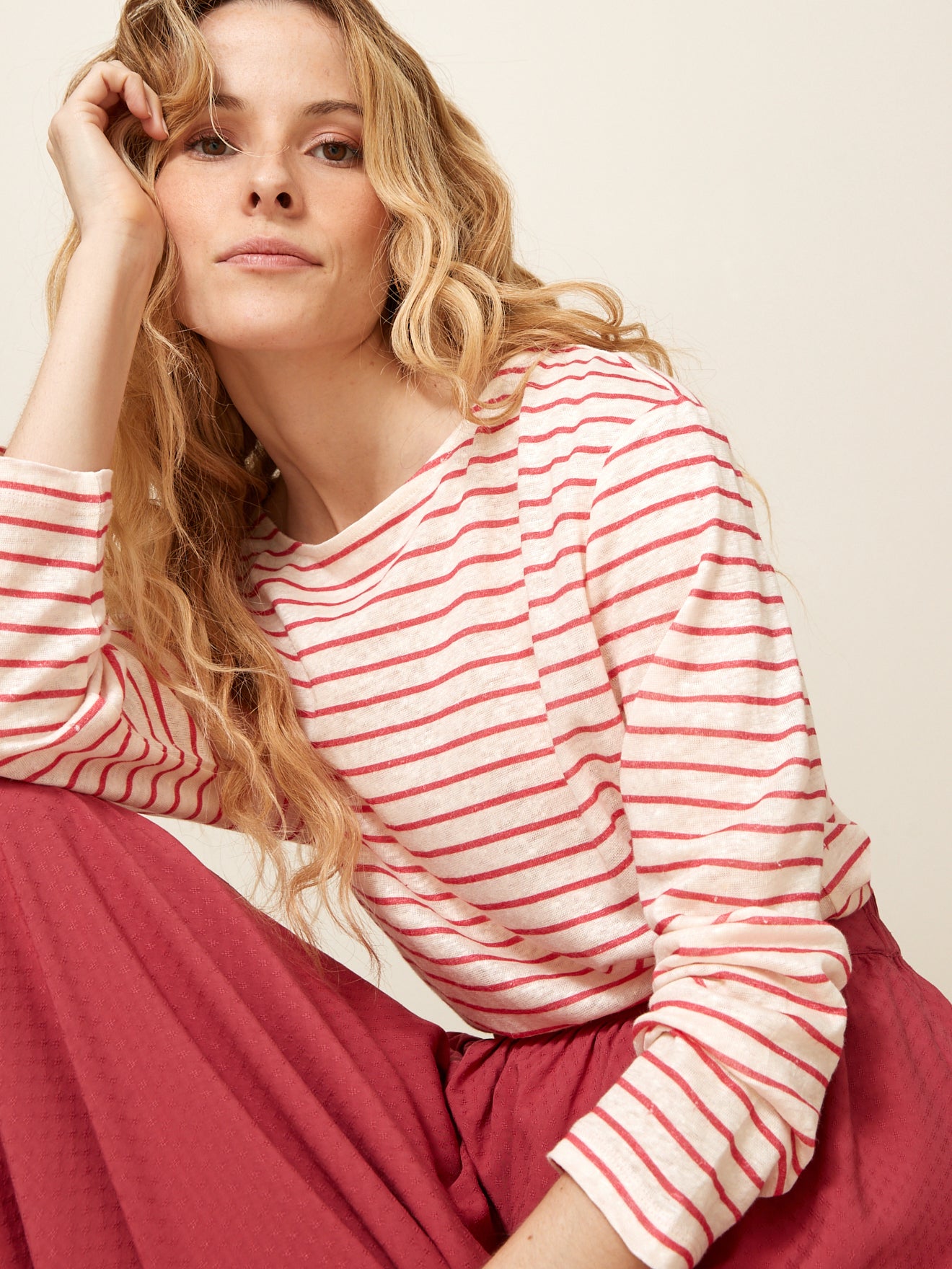 Linnen damesshirt met marinestrepen