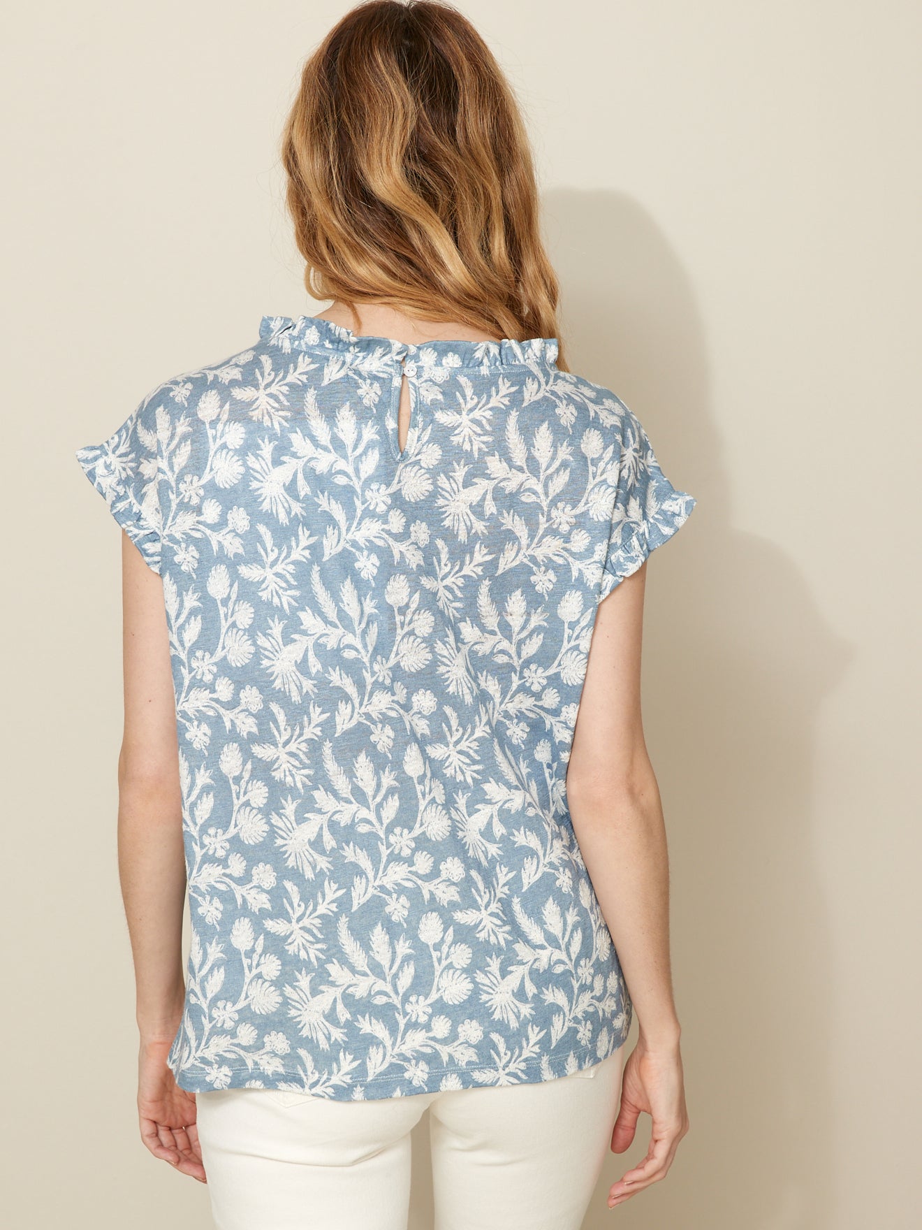 Linnen damesshirt met strookjes en Scarlette-print