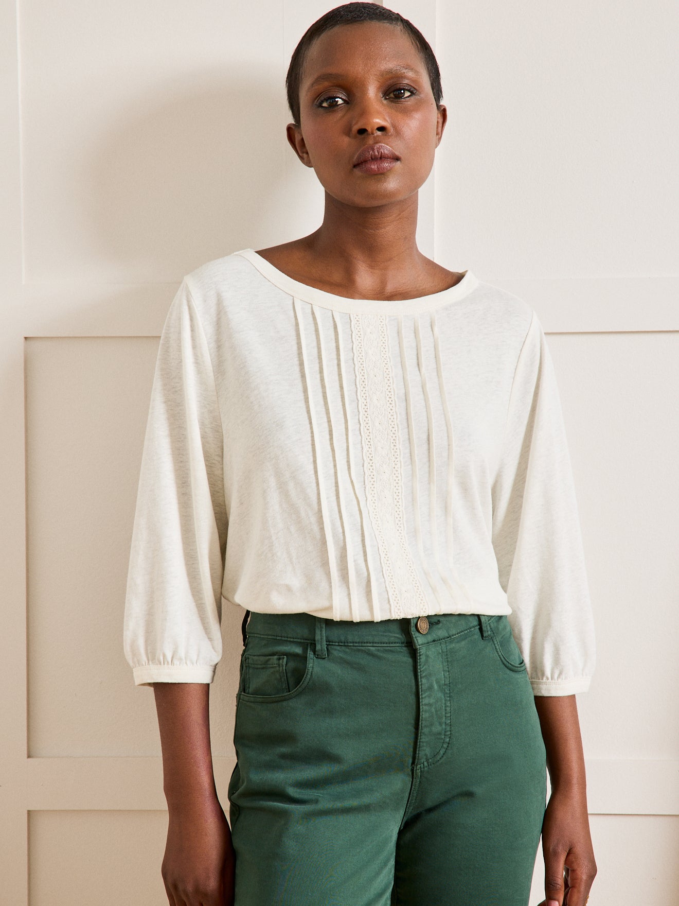 Damesshirt in linnen en viscose met kant