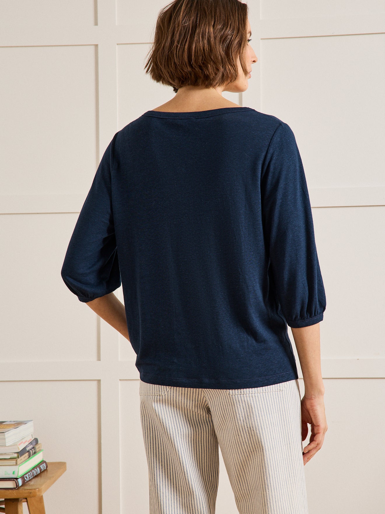 Damesshirt in linnen en viscose met kant