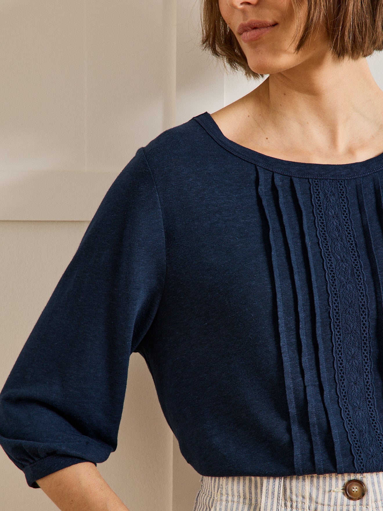 Damesshirt in linnen en viscose met kant