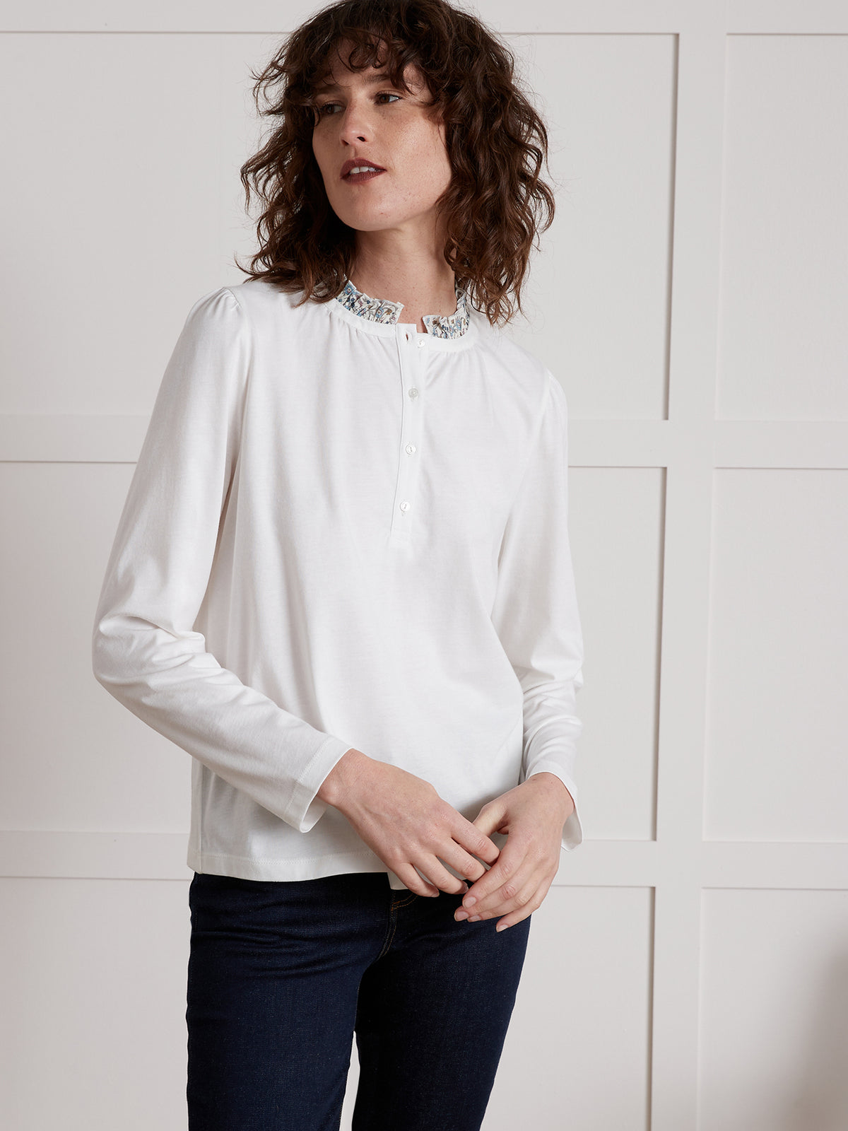 Damesshirt met kraagje in Liberty-stof - biokatoen