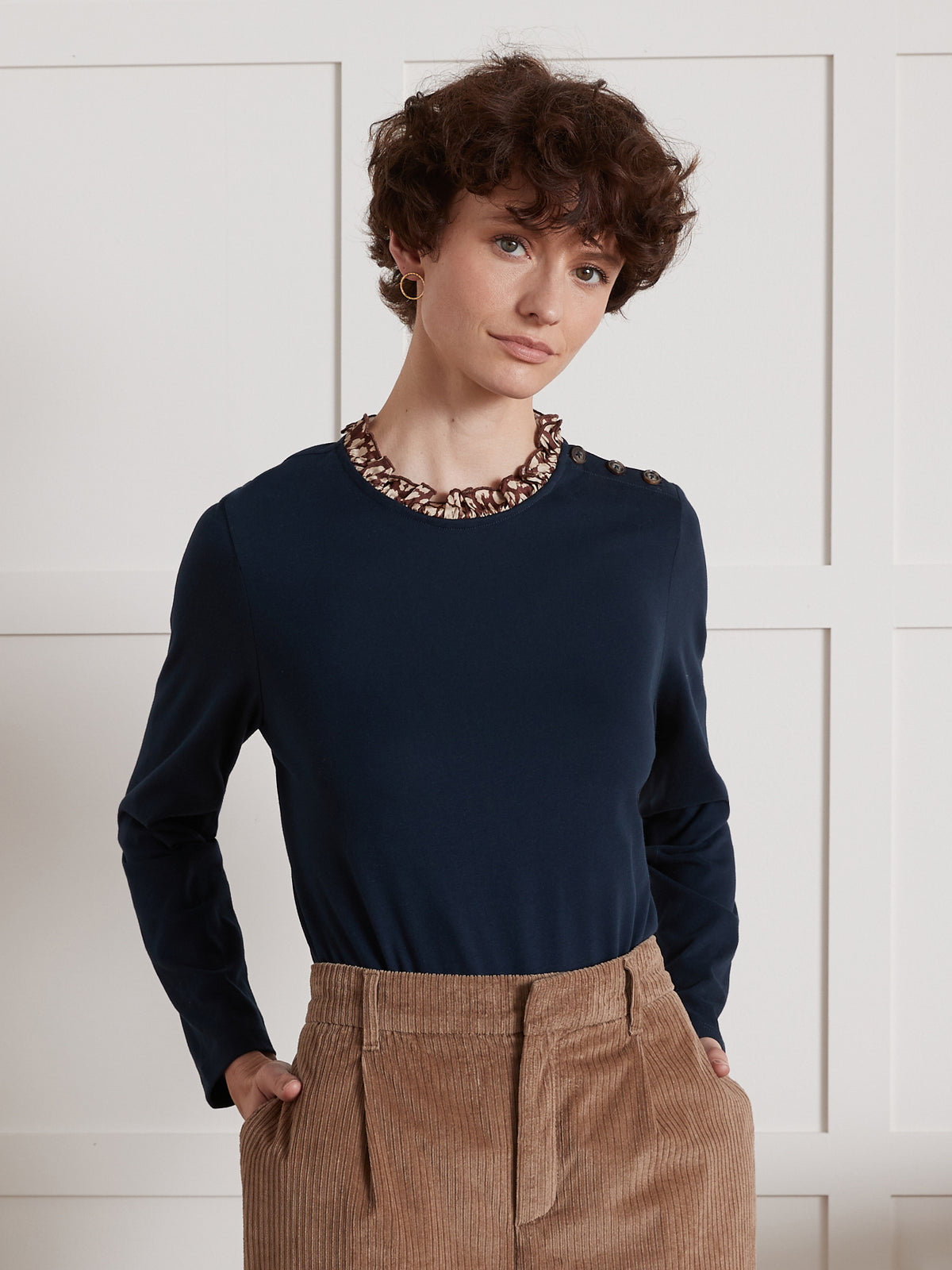 T-shirt femme col imprimé Fauve - coton biologique