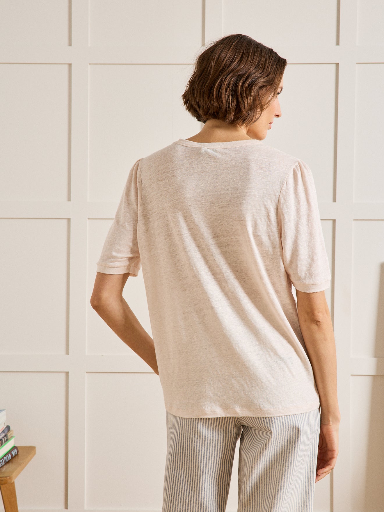 T-shirt col rond manches ballon femme en lin