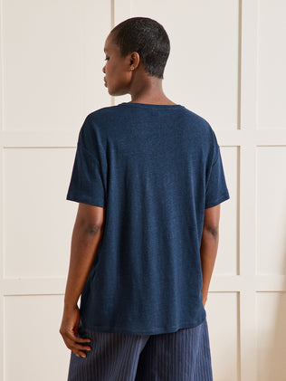 Damesshirt met V-hals - linnen en viscose
