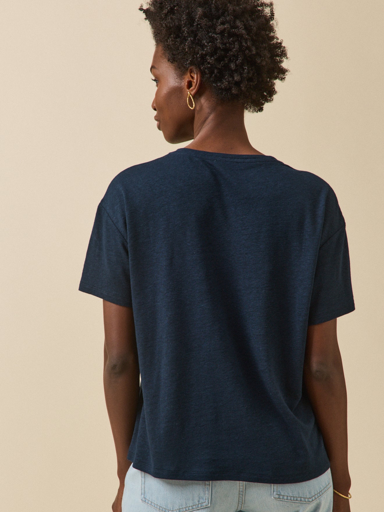 T-shirt col V femme lin et viscose