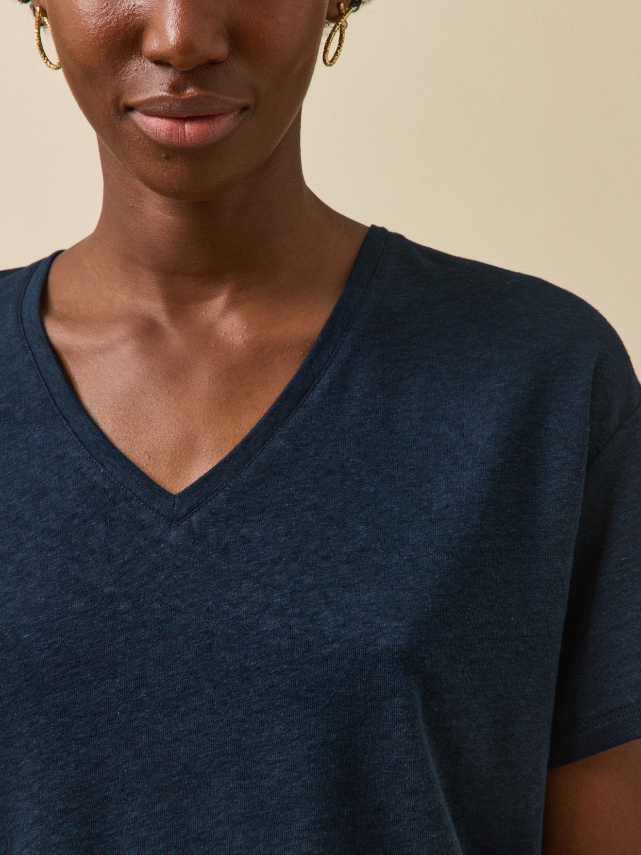 T-shirt col V femme lin et viscose