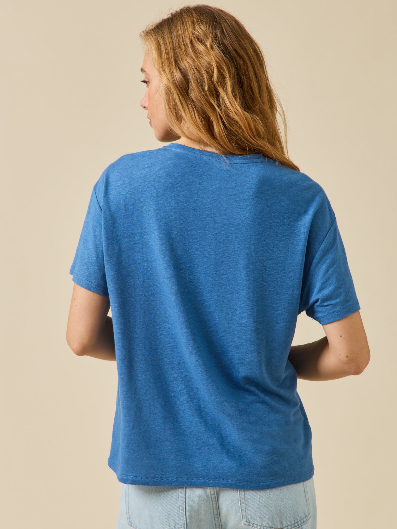 Damesshirt met V-hals - linnen en viscose