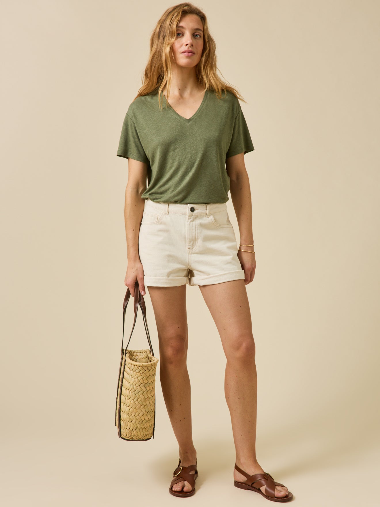 Damesshirt met V-hals - linnen en viscose