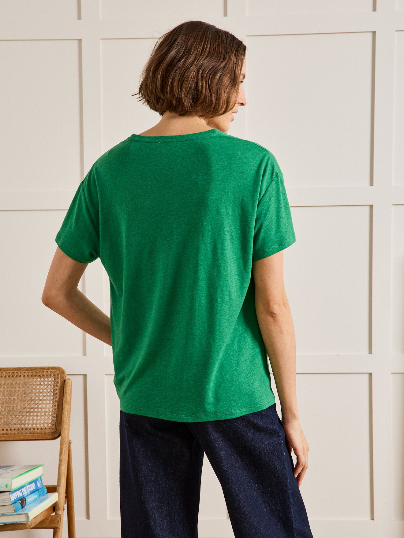 Damesshirt met V-hals - linnen en viscose