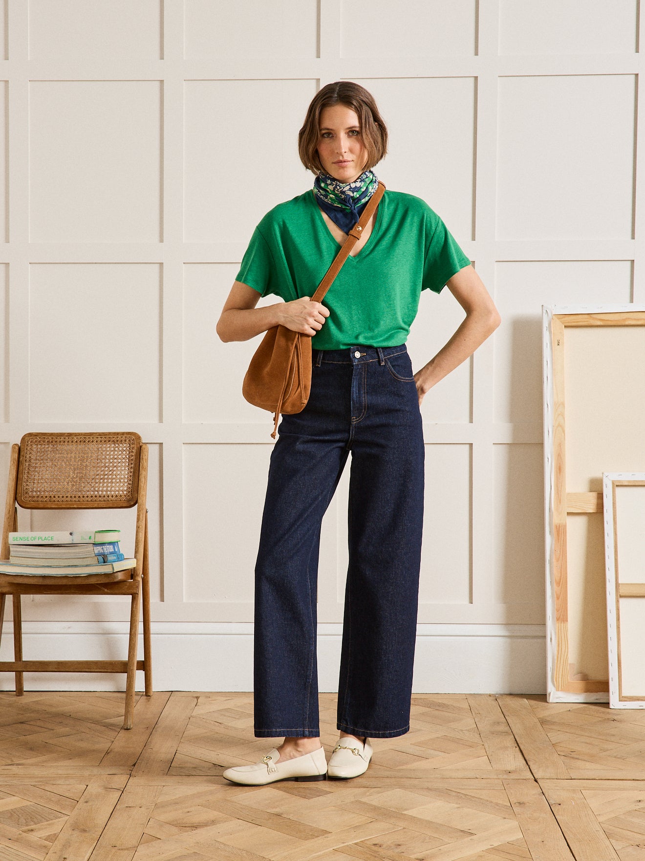 Damesshirt met V-hals - linnen en viscose