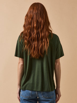 Damesshirt met V-hals en kant - lyocell en katoen