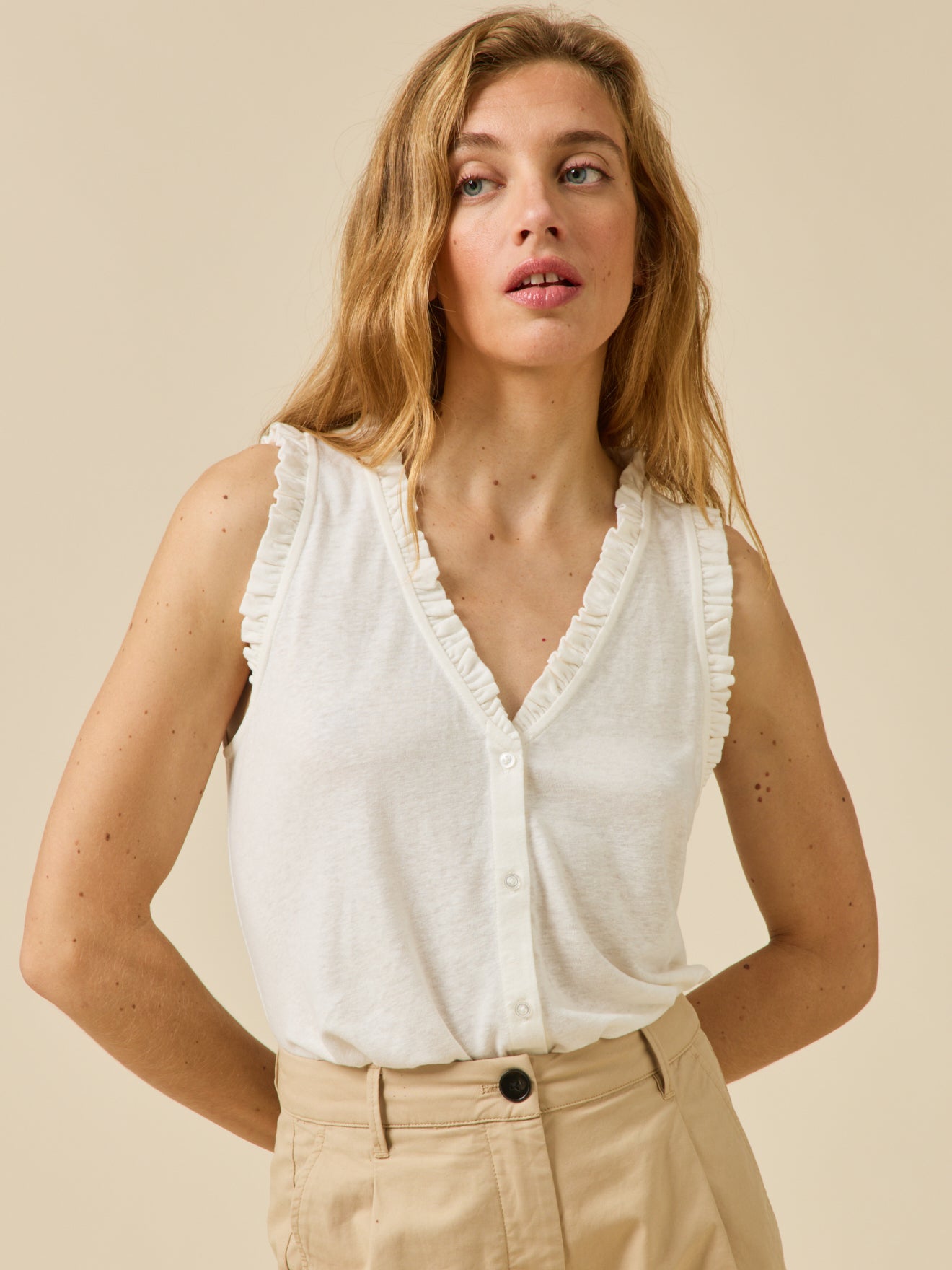 Mouwloze damestop - linnen en viscose