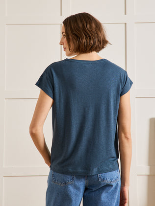 Damesshirt met ronde hals - linnen en viscose