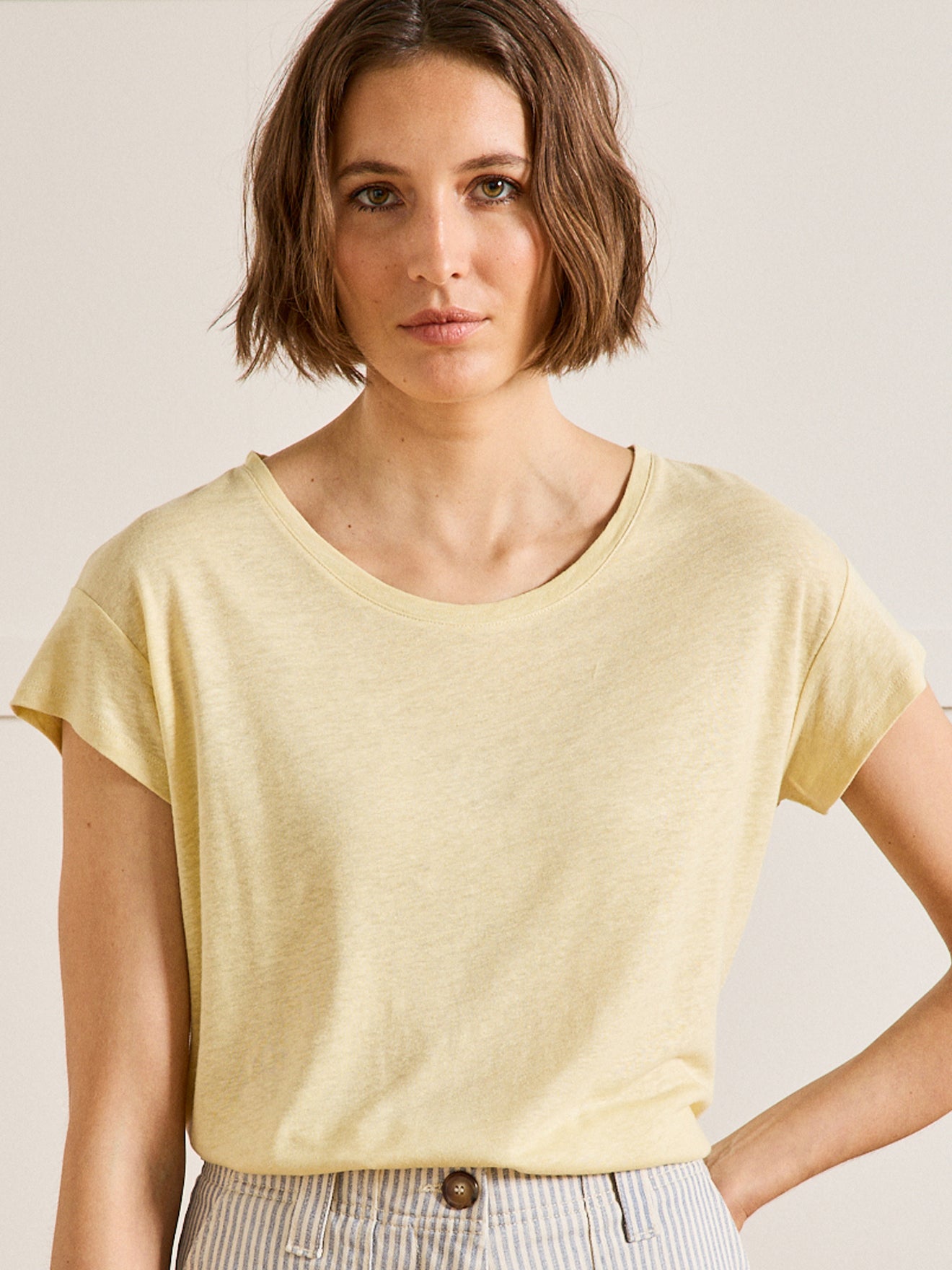 Damesshirt met ronde hals - linnen en viscose
