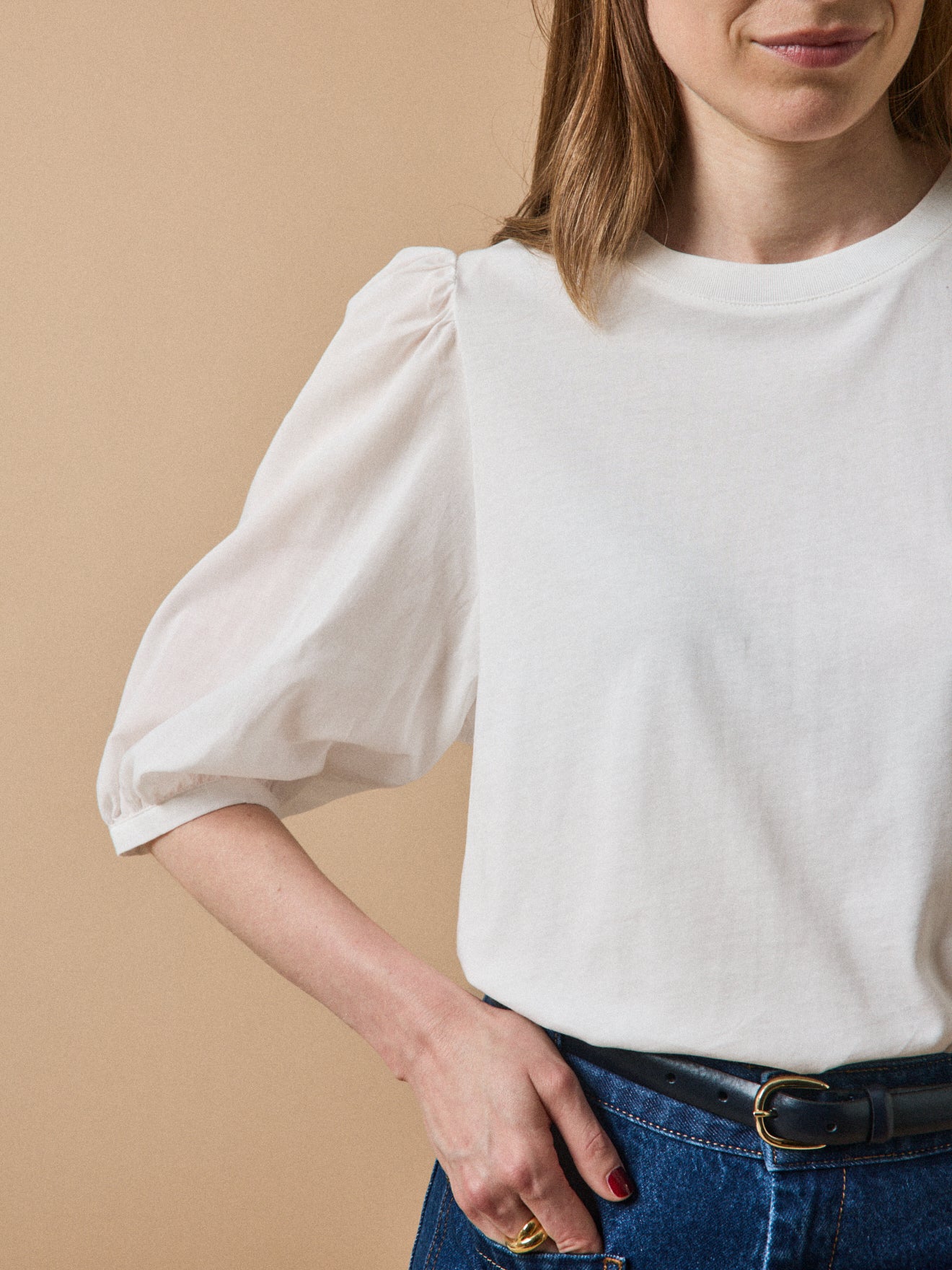 Damesshirt in 2 materialen