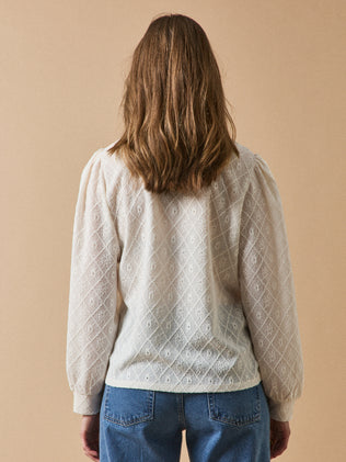 T-shirt jacquard manches bouffantes femme
