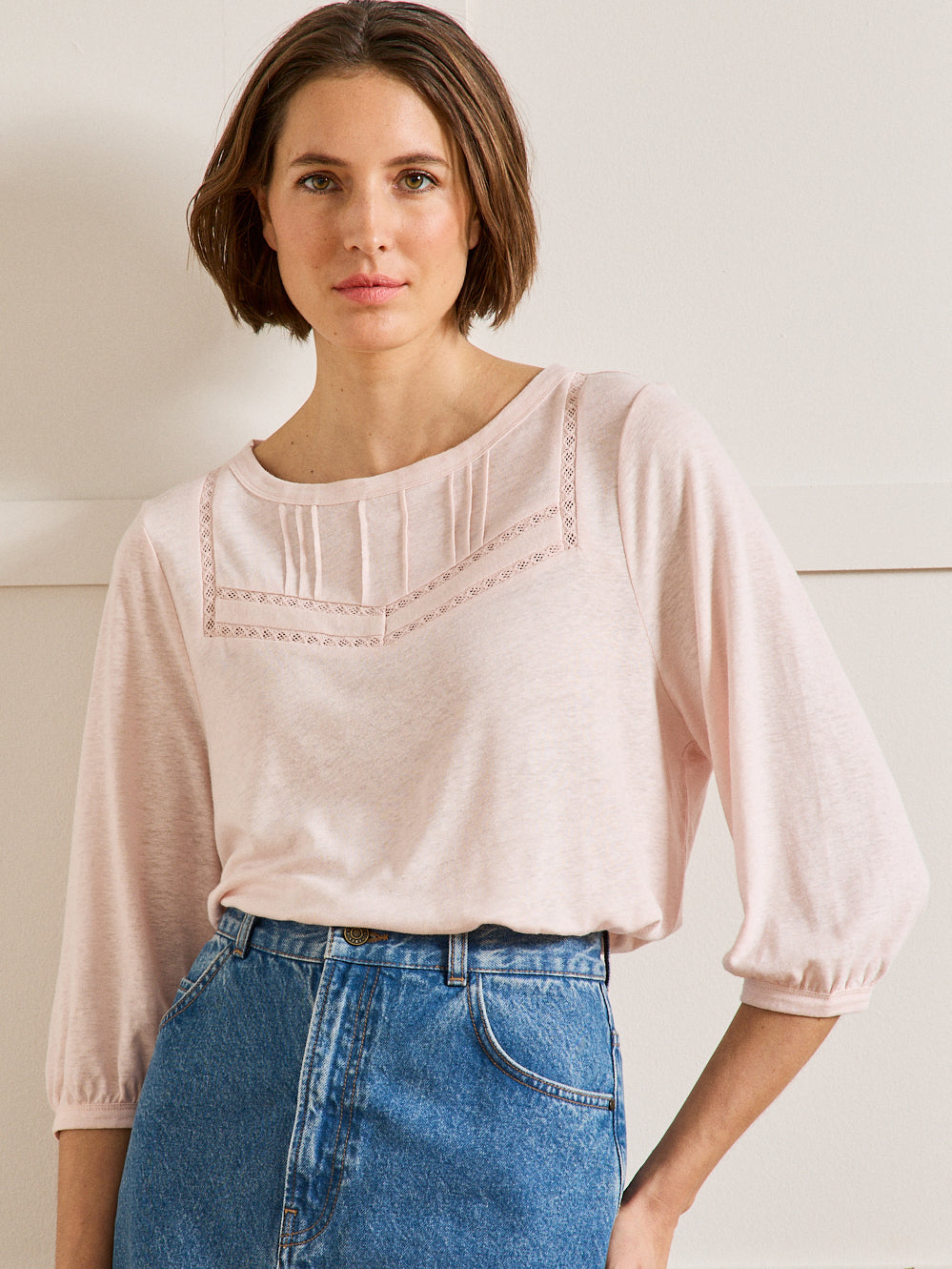 T-shirt plastron femme lin et viscose