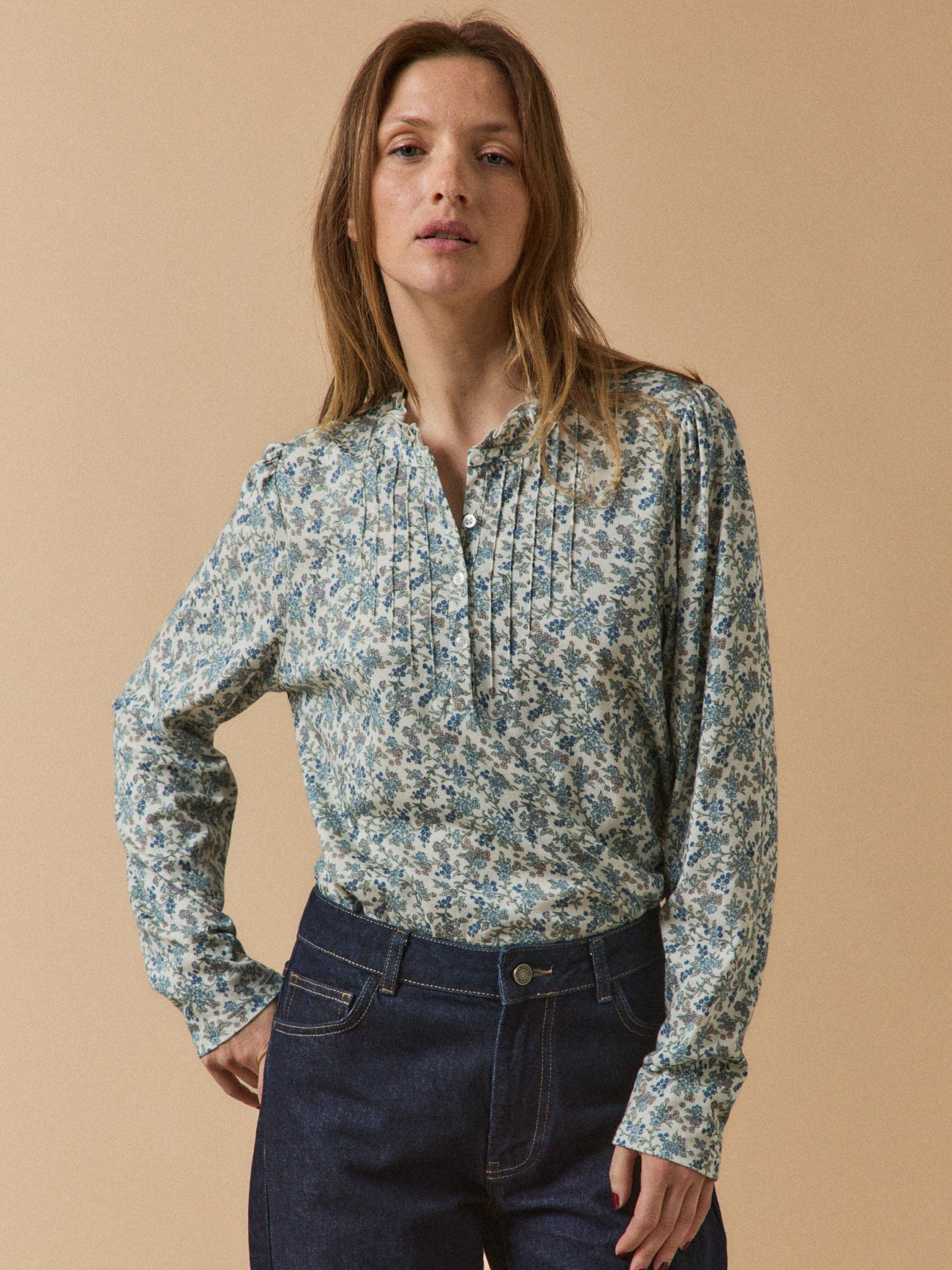 Damesshirt met strookje aan de hals - modal en biokatoen
