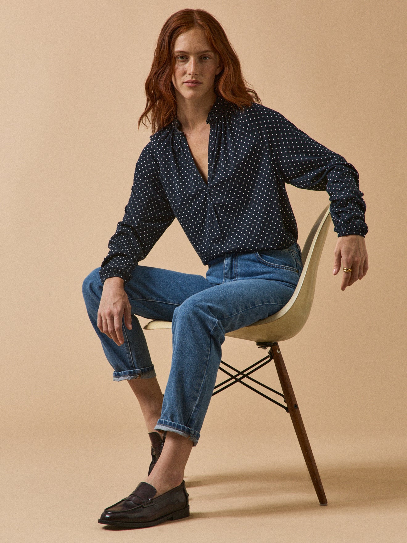 Damesshirt met stippenprint en raglanmouwen - modal en biokatoen