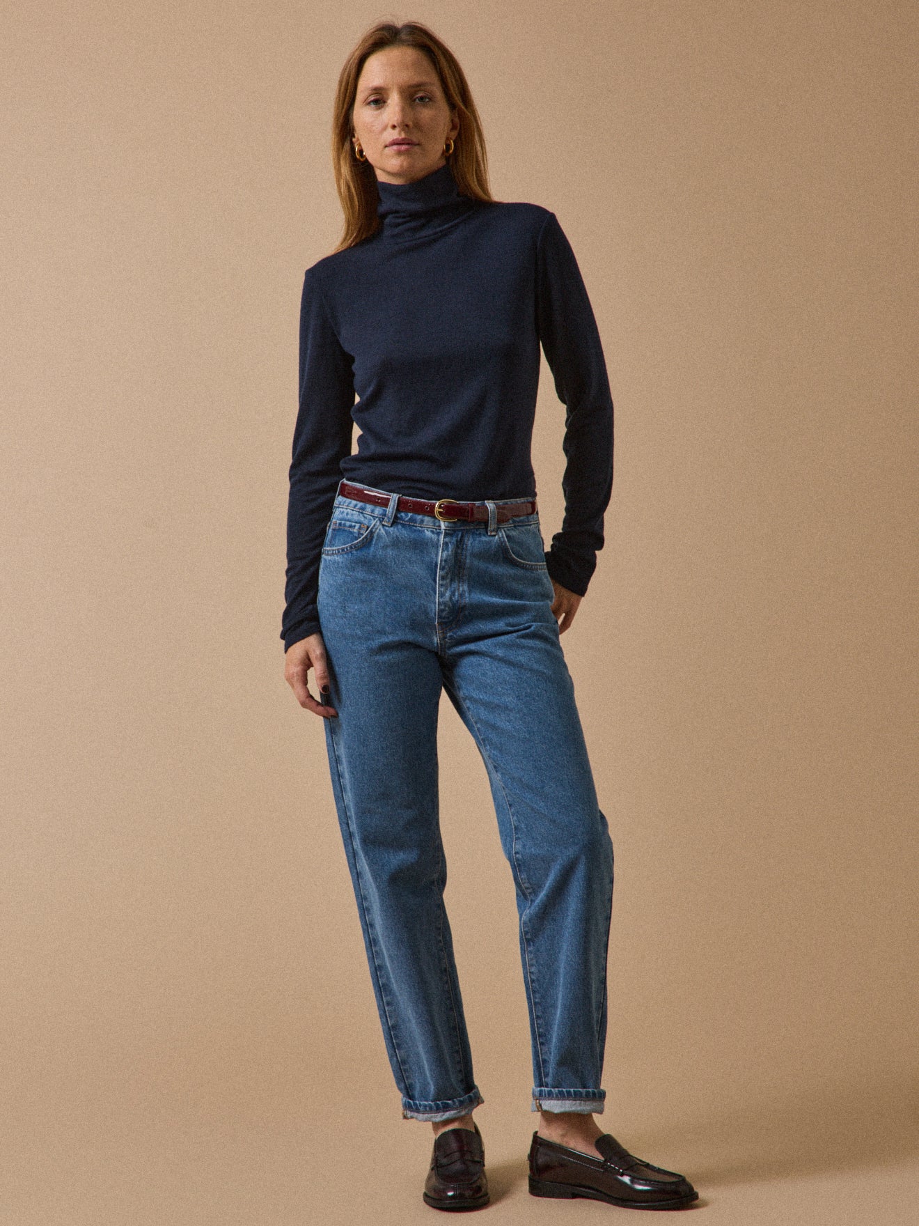 T-shirt col roulé femme jersey de laine