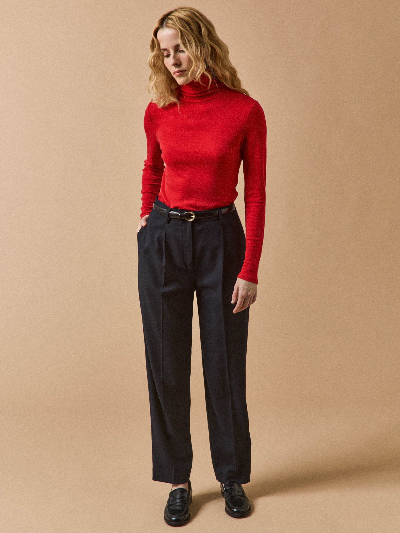 T-shirt col roulé femme jersey de laine