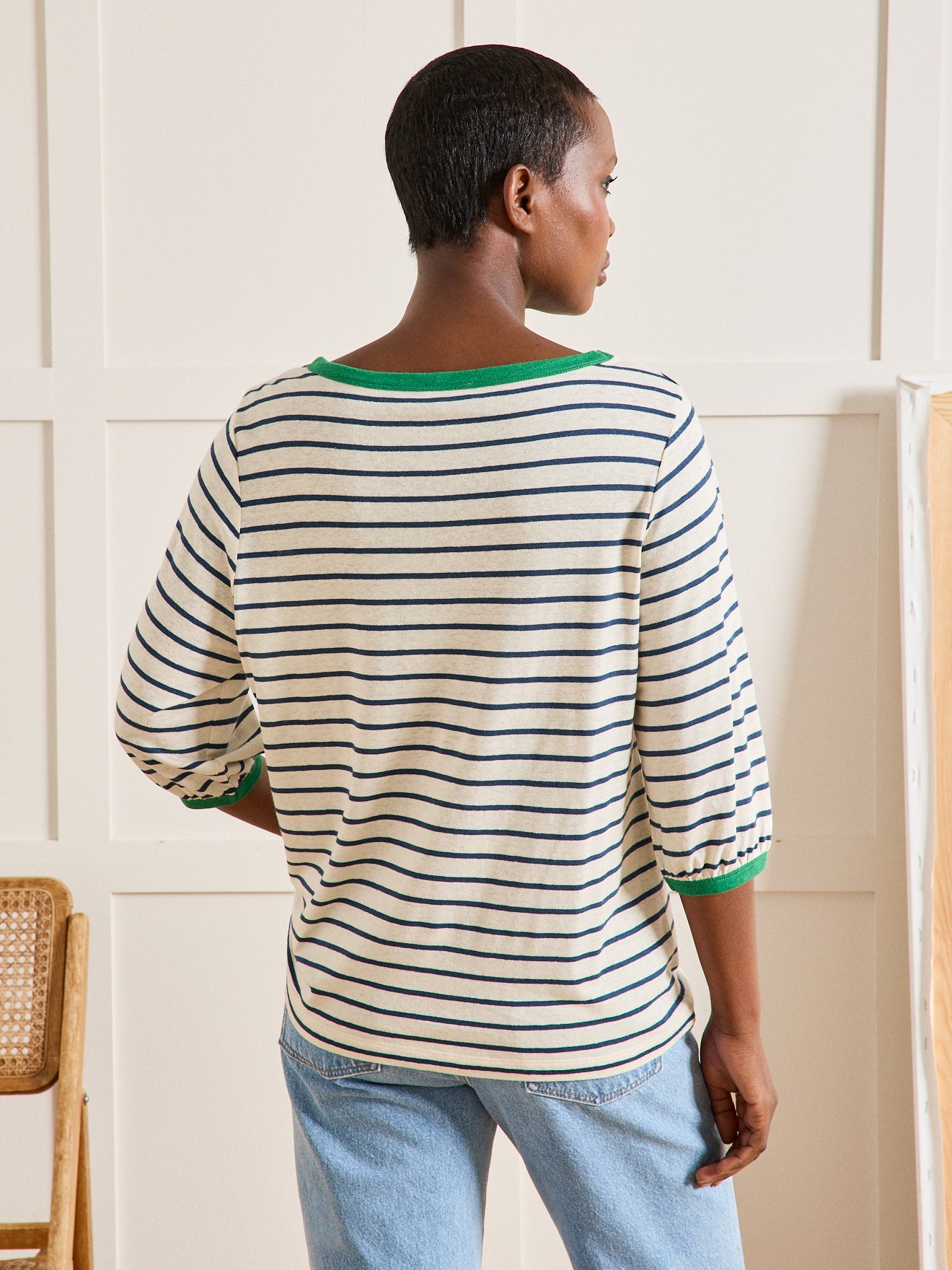 Gestreept damesshirt in linnen en viscose