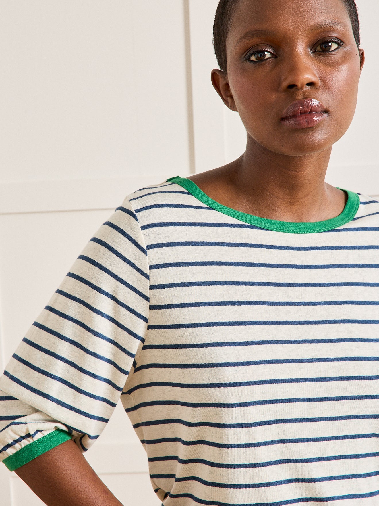 Gestreept damesshirt in linnen en viscose