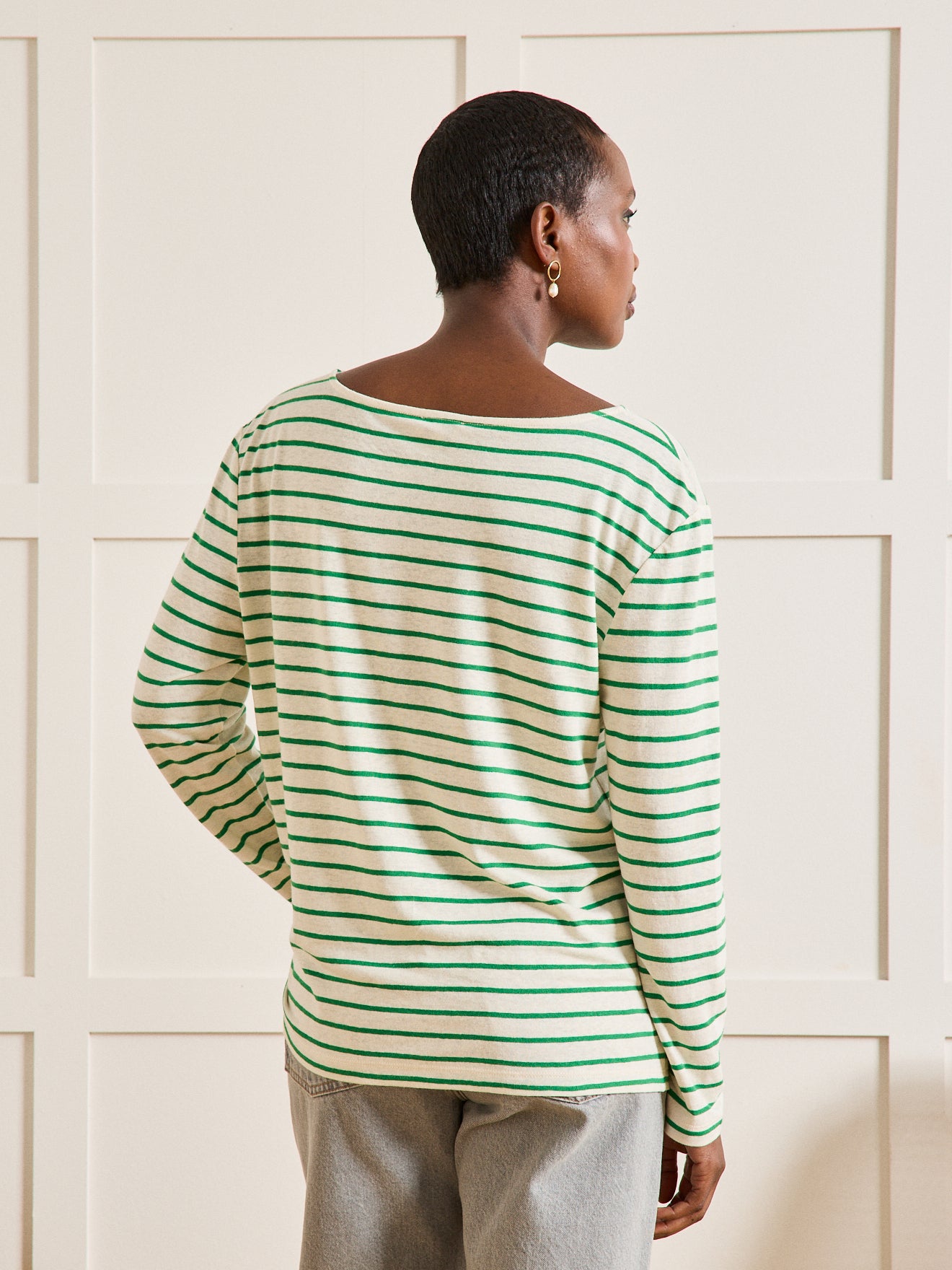 Gestreept damesshirt in linnen en viscose