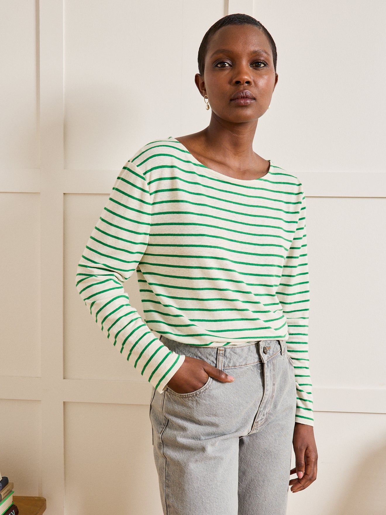 Gestreept damesshirt in linnen en viscose