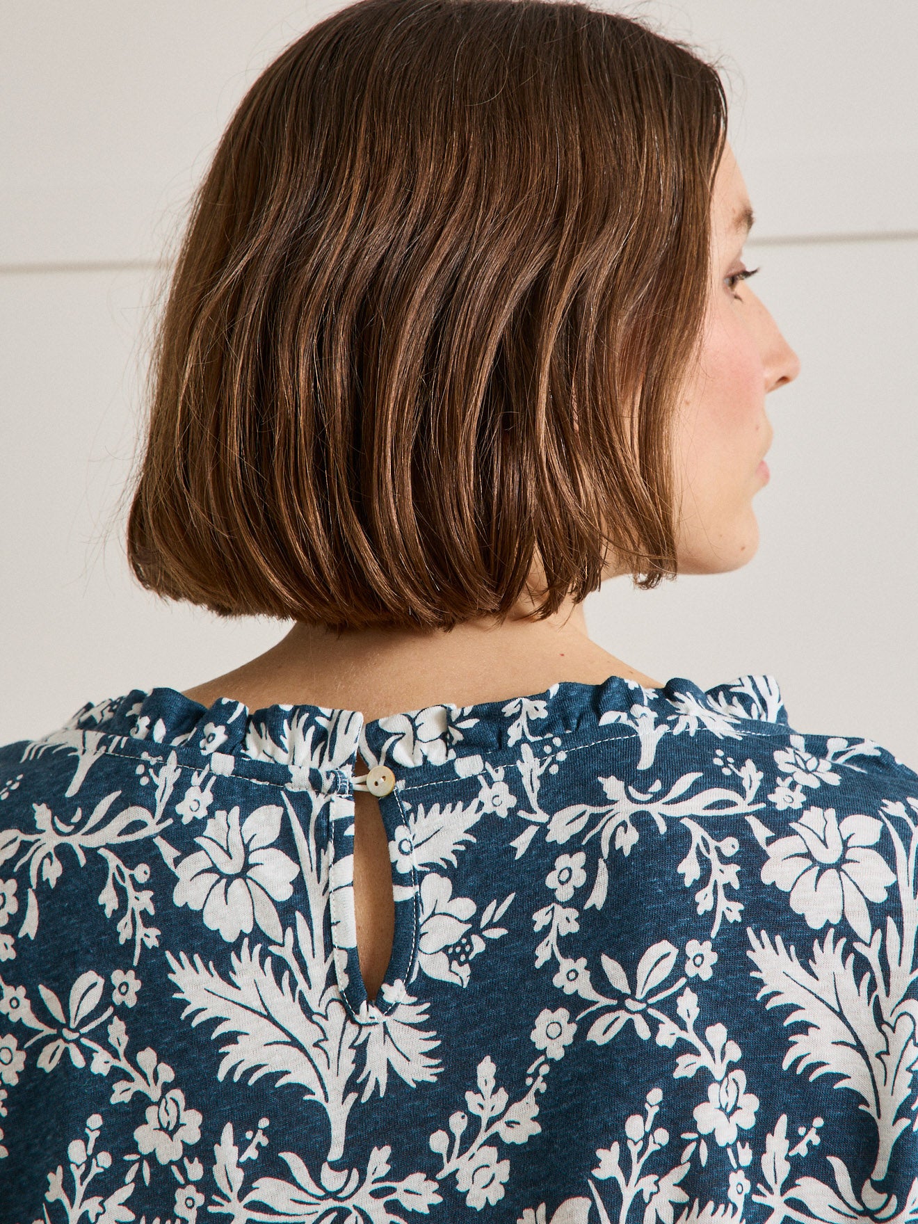 T-shirt imprimé volanté lin et viscose femme