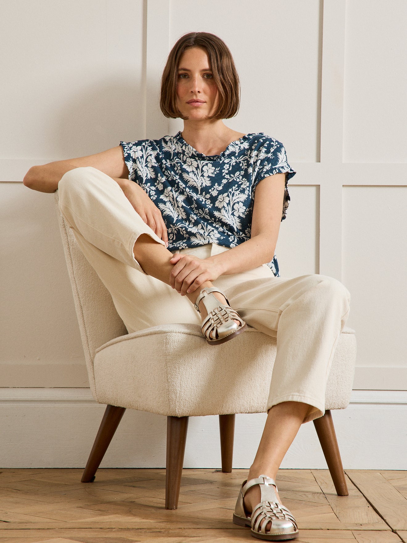 T-shirt imprimé volanté lin et viscose femme