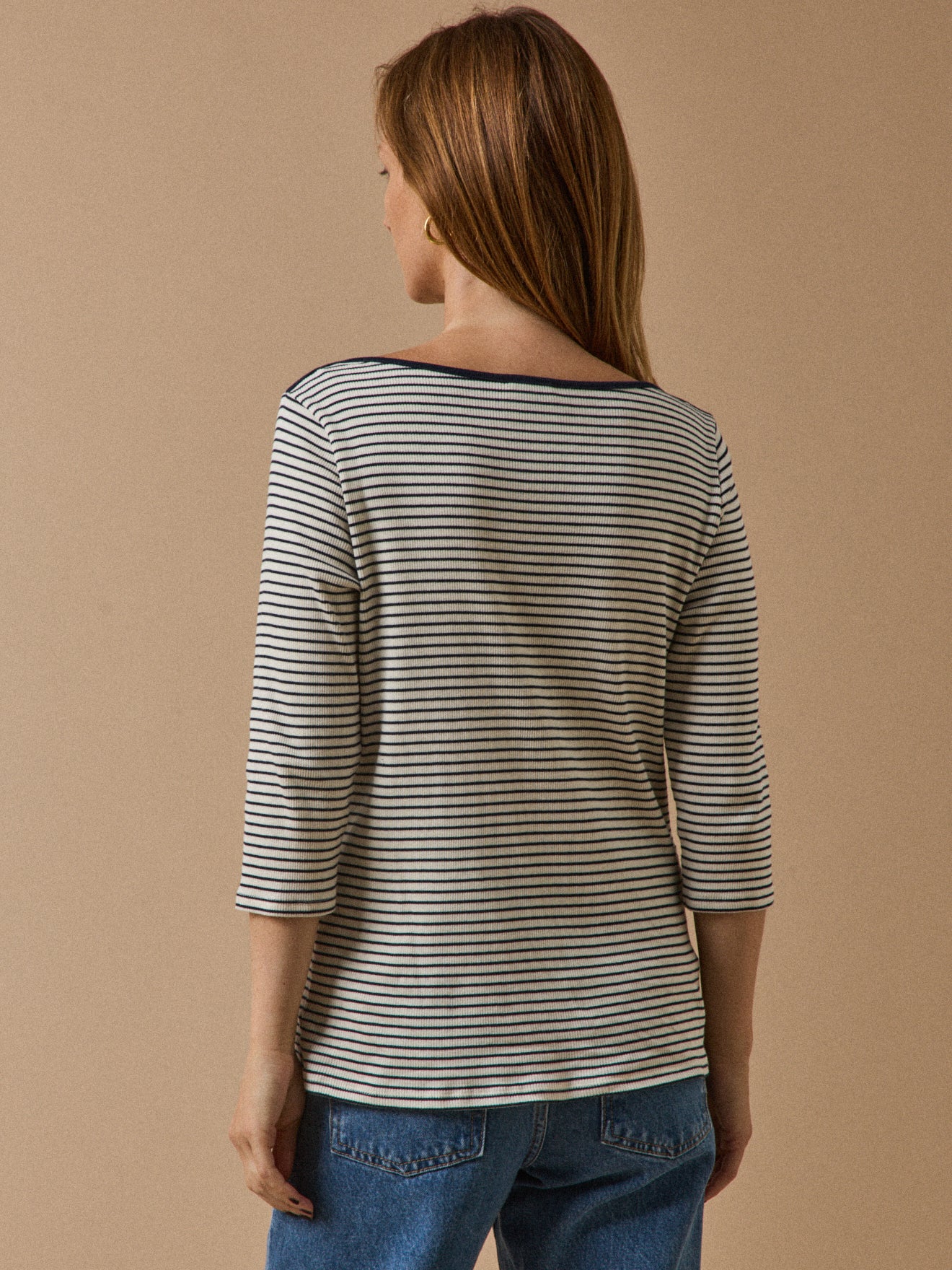 Gestreept damesshirt met boothals - biokatoen