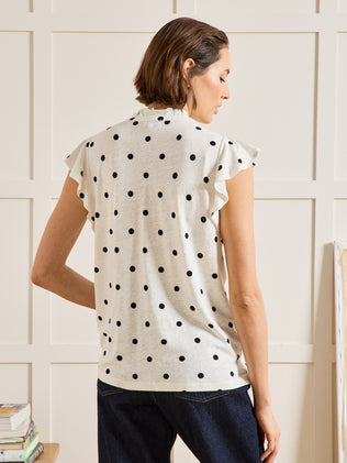 Damesshirt in linnen en viscose met stippenprint