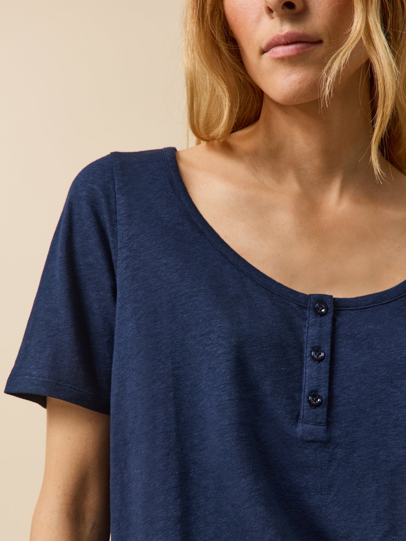 Damesshirt met Tunesische hals - linnen en viscose