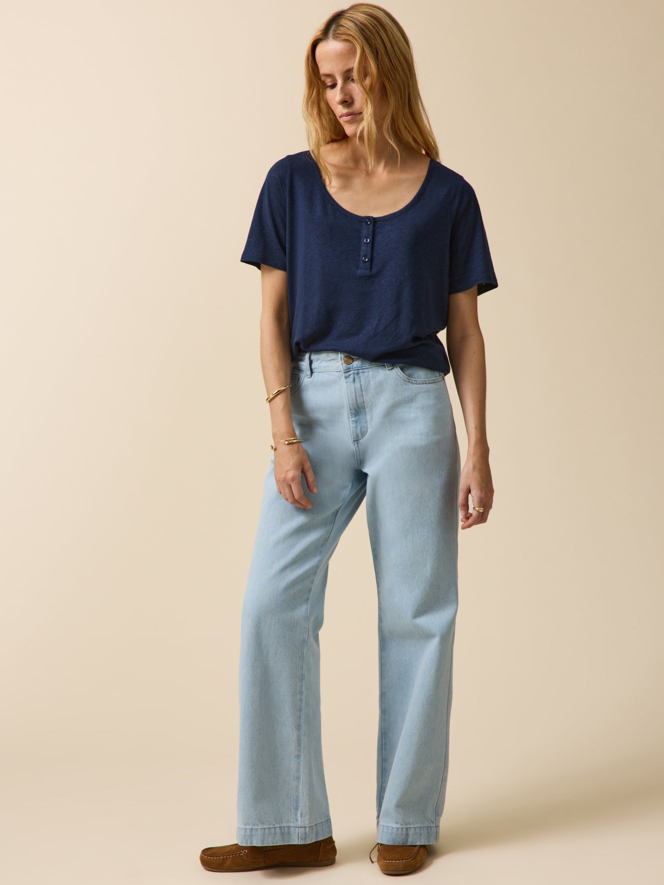 Damesshirt met Tunesische hals - linnen en viscose