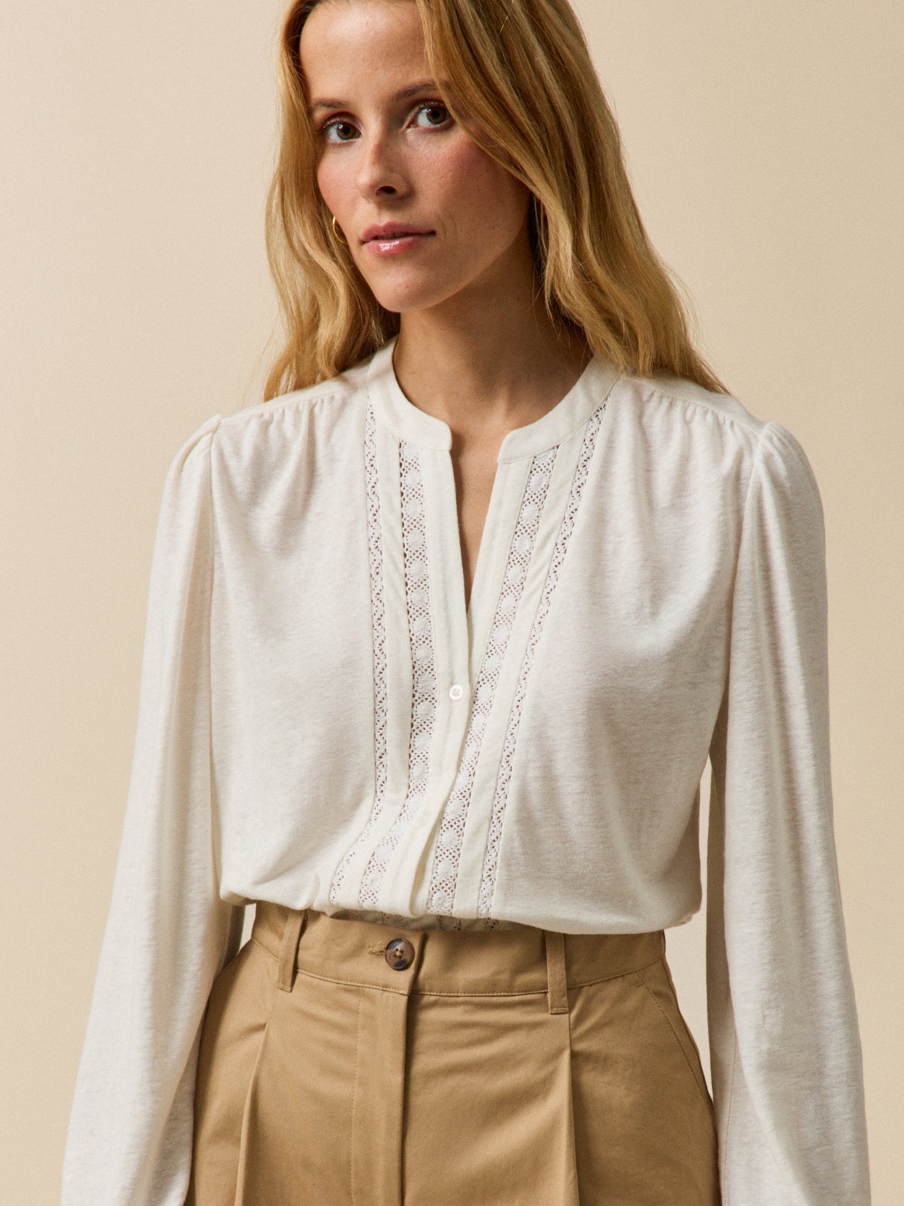 Damesshirt met kant - linnen en viscose