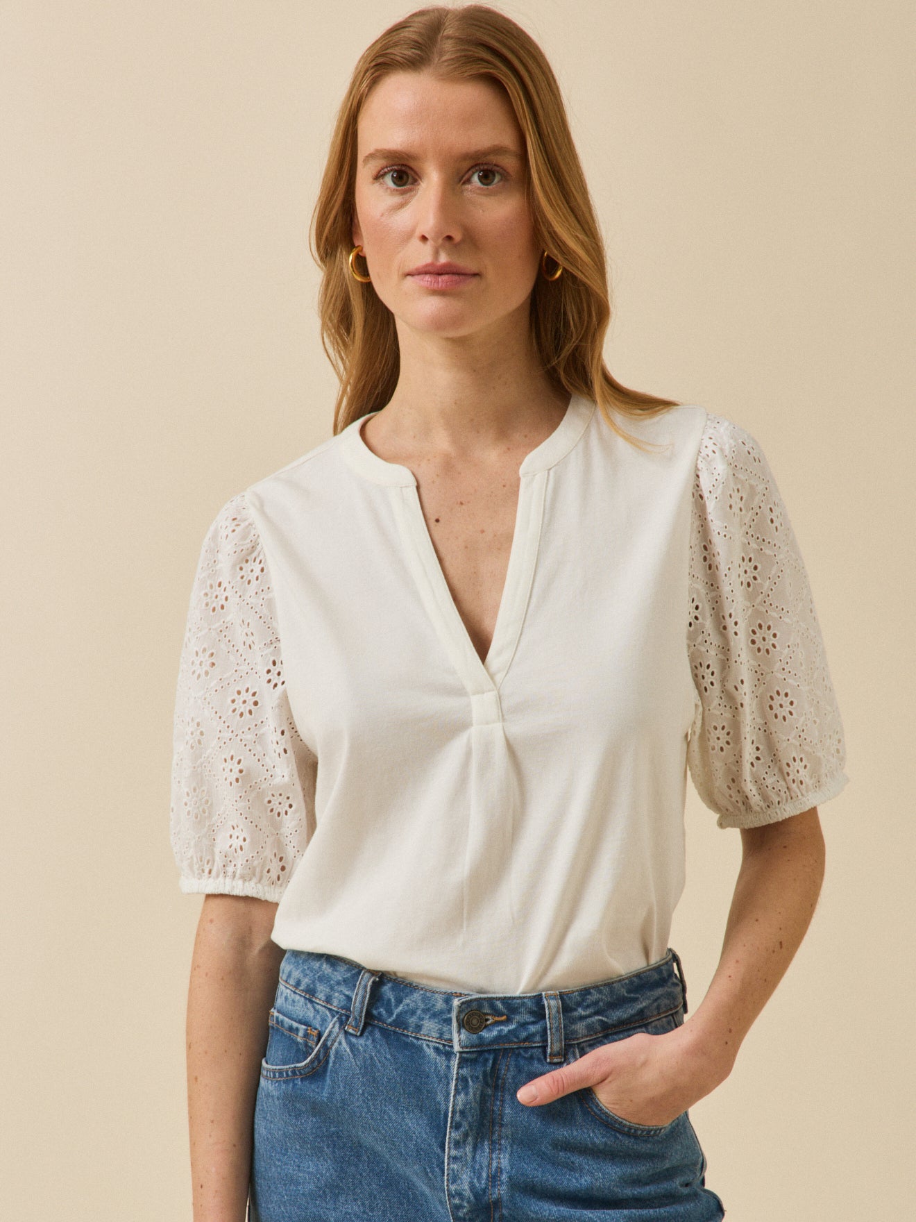 Damesshirt met ballonmouwen - biokatoen