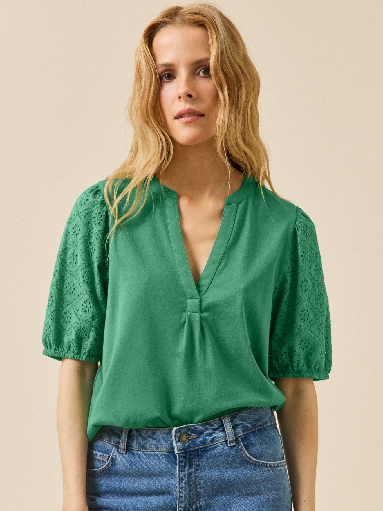 Damesshirt met ballonmouwen - biokatoen