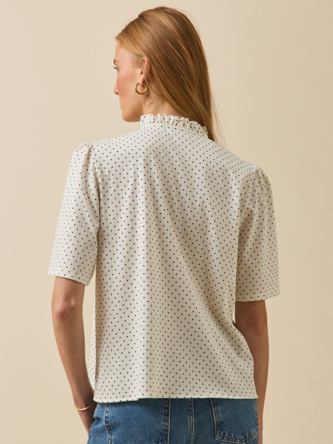 Damesshirt met stippenprint - biokatoen