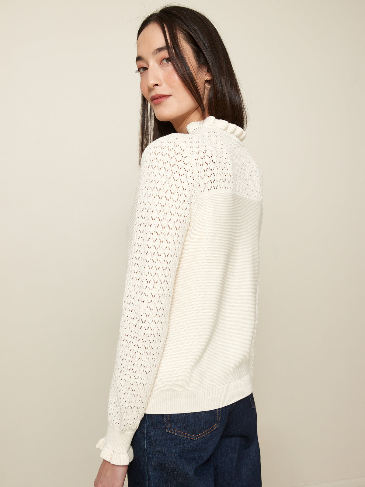 Cardigan volanté ajouré femme