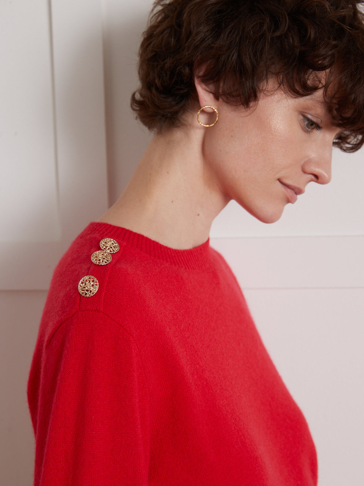 Pull col rond boutons dorés femme - Collection Cachemire