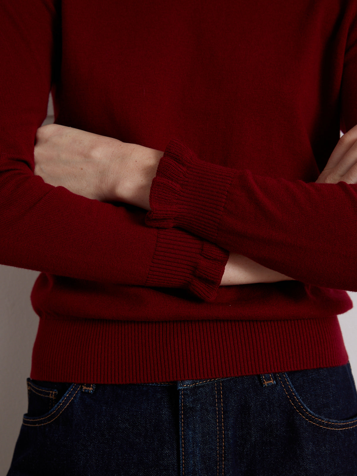 Pull col volanté femme laine mérinos RWS*
