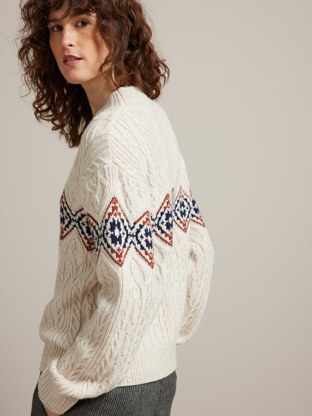 Damestrui met jacquard en ruitmotief - RWS*-wol