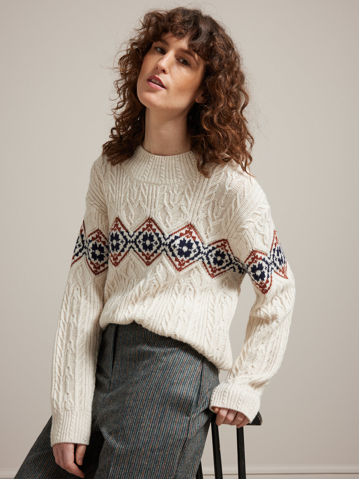 Damestrui met jacquard en ruitmotief - RWS*-wol
