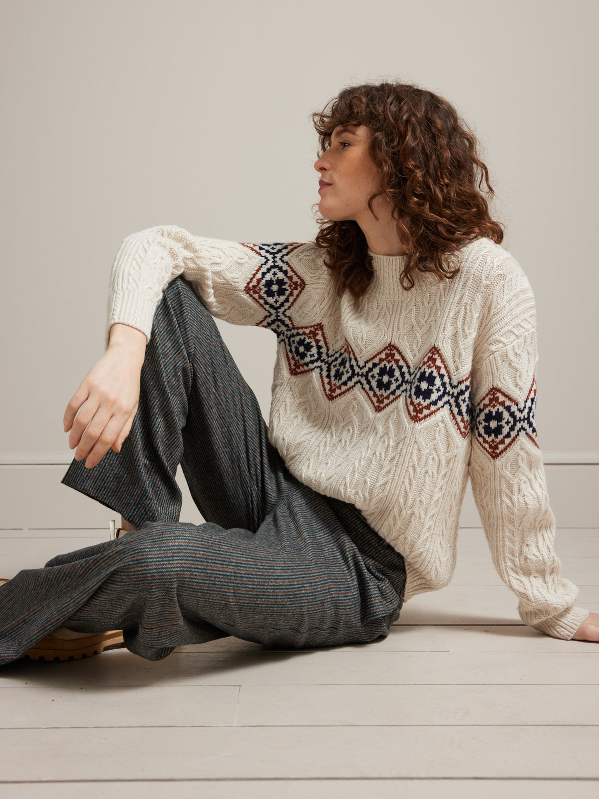 Damestrui met jacquard en ruitmotief - RWS*-wol