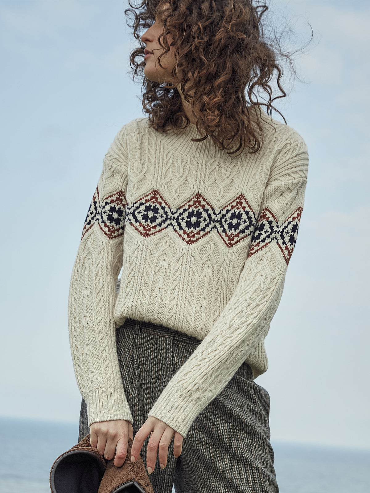 Damestrui met jacquard en ruitmotief - RWS*-wol