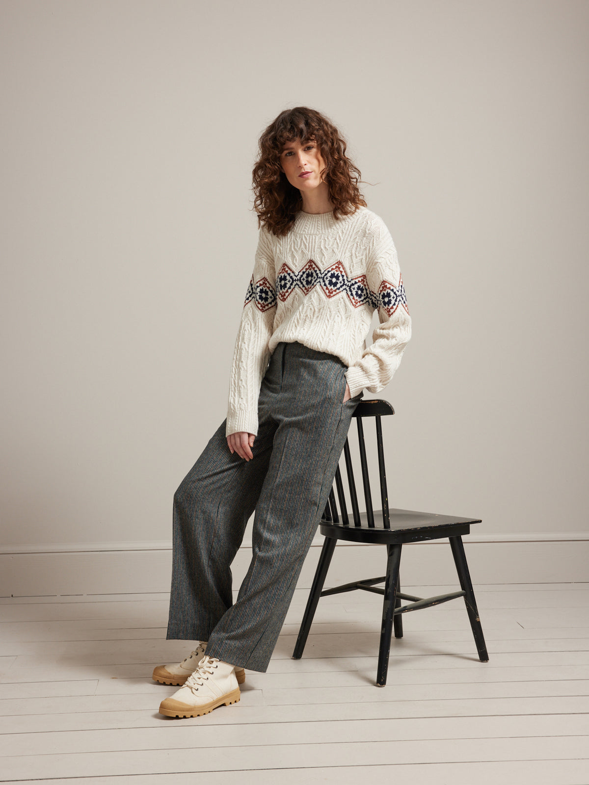 Damestrui met jacquard en ruitmotief - RWS*-wol