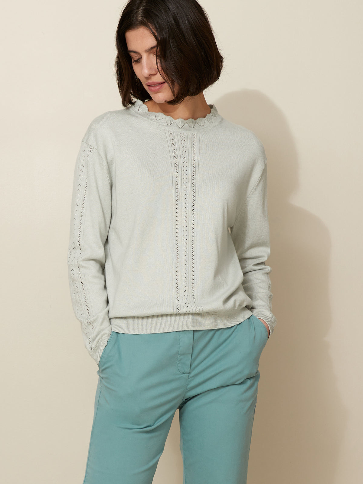 Pull col volanté femme - coton biologique et cachemire